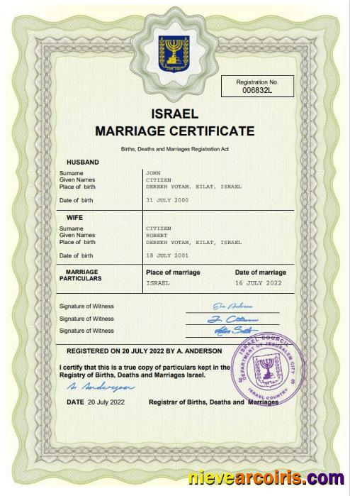 Israel marriage certificate